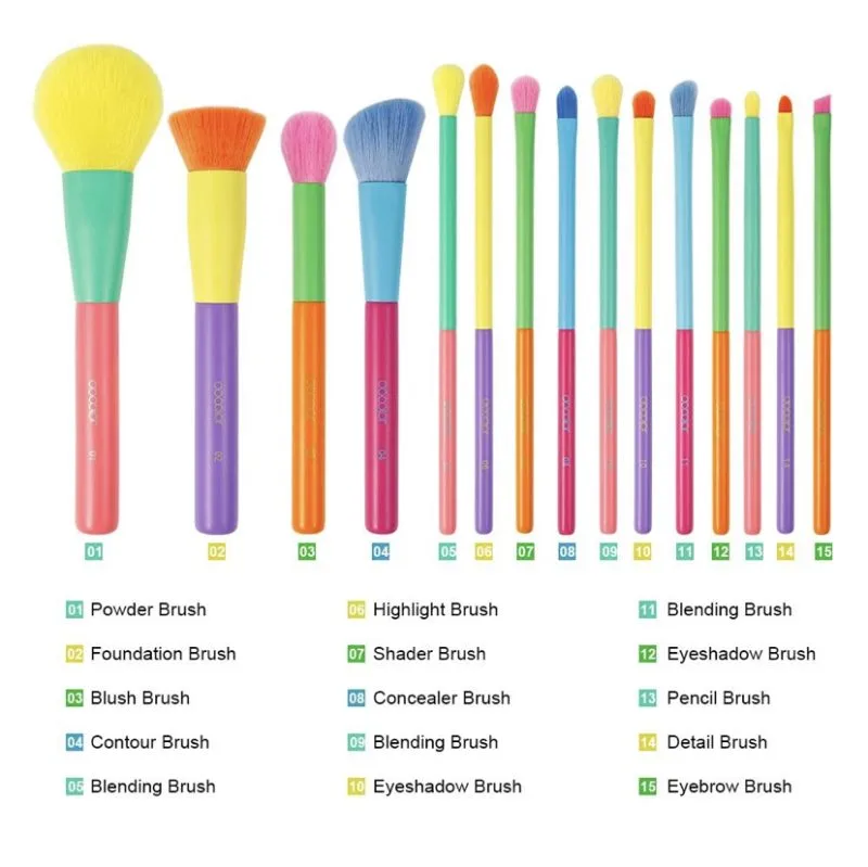Dream of Color (DOCOLOR) - 15 Pieces Colorful Makeup Brushes Set - Image 4