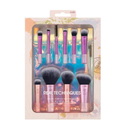 Real Techniques Makeup Brush Travel Fantasy Mini Brush 10 Pcs Set and Bag