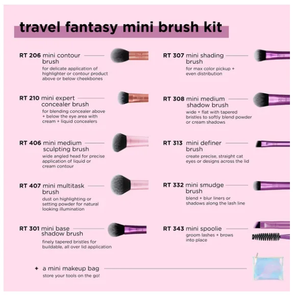 Real Techniques Makeup Brush Travel Fantasy Mini Brush 10 Pcs Set and Bag - Image 6