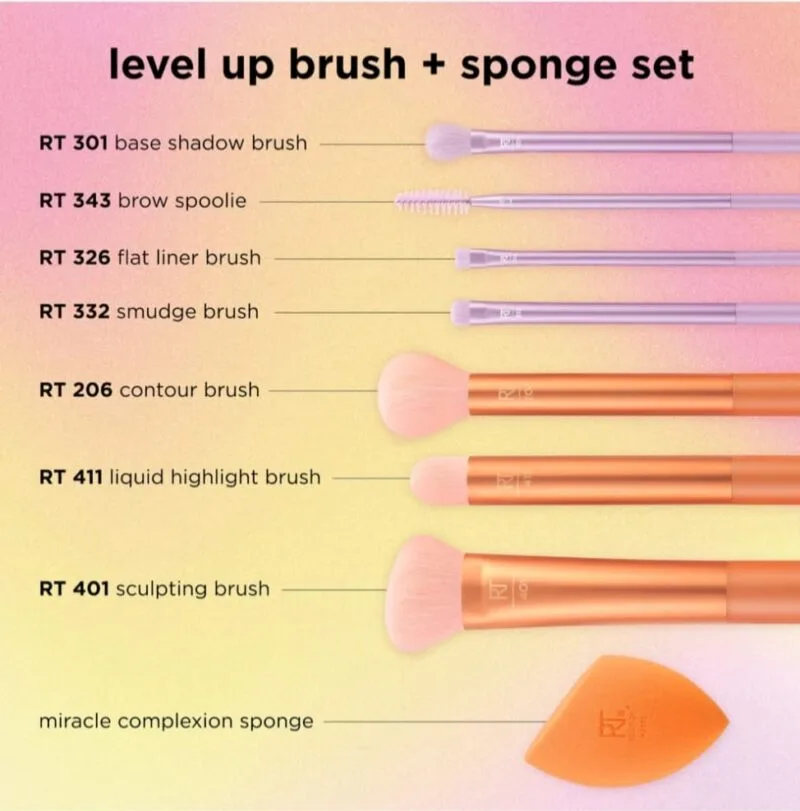 Real Techniques Level up brush+ sponge set (Pack of 8) - Image 3