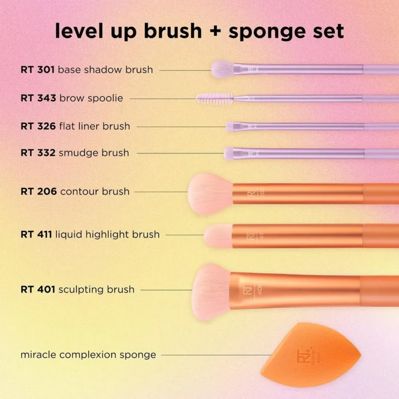 Real Techniques Level up brush+ sponge set (Pack of 8) - Image 3