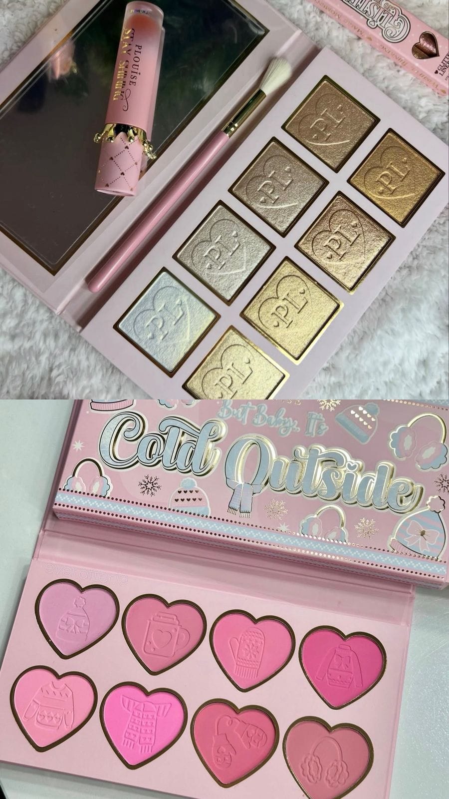 Plouise Golden Ticket All Aboard highlighter & Baby It's Cold Outside Blush Palette-(Combo)