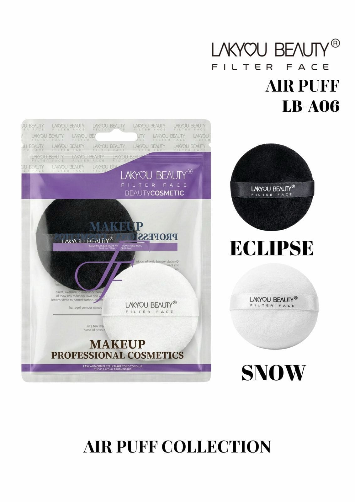 Lakyou Beauty Soft Plush Powder Puff Combo – Snow & Eclipse Makeup Puff (Set of 2)