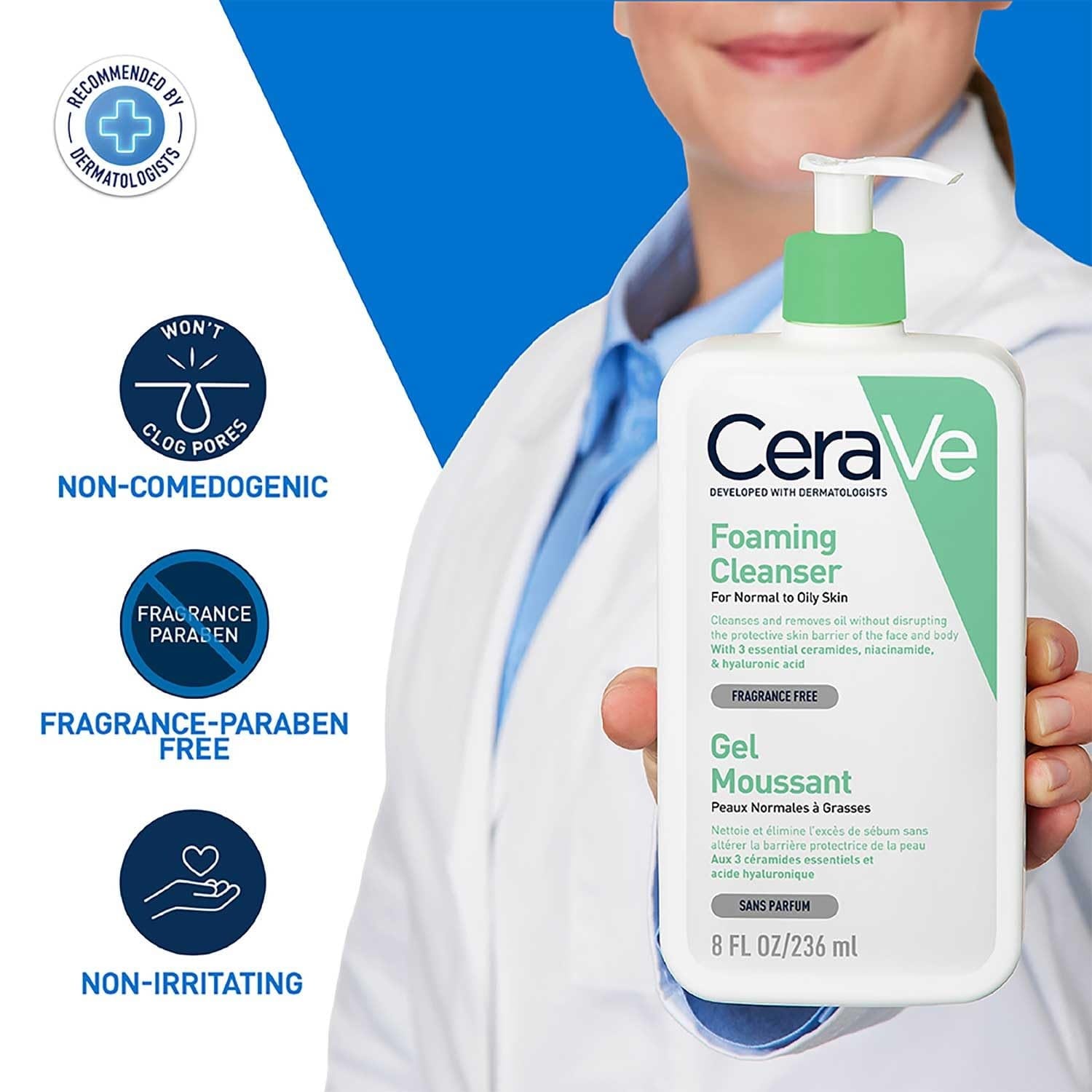 CeraVe Foaming Cleanser For Normal To Oily Skin - (236ml) - Image 3